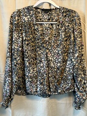 Sanctuary Blue Grey Leopard Print V-Neck Blouse